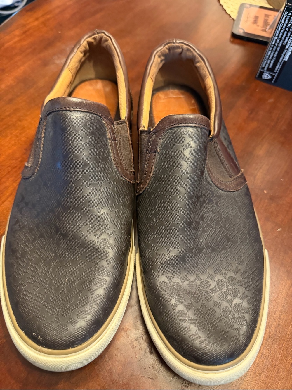 Men's Slip-On Coach Sneakers in Dark Brown - Designer Pattern